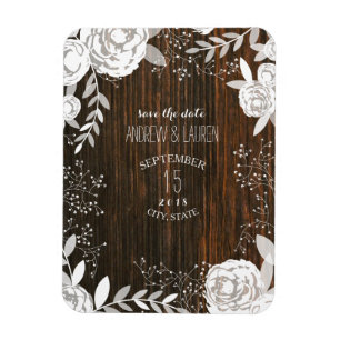 Weißes Blumenbarnwood Save the Date Inspiriert Magnet