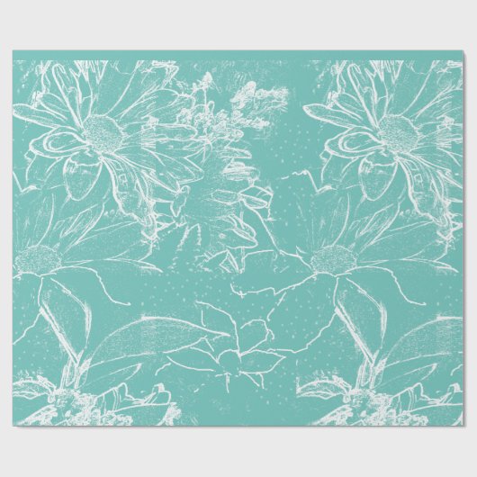 Weißes Blumenbündel Transparent - Aquamarin Geschenkpapier (Flach)