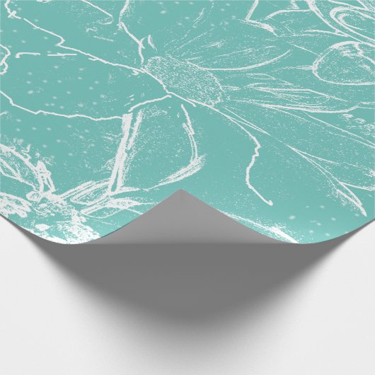 Weißes Blumenbündel Transparent - Aquamarin Geschenkpapier (Ecke)