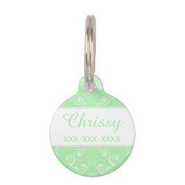 Weißes Blumendesign auf Pastell Green Personalisie Haustiermarke