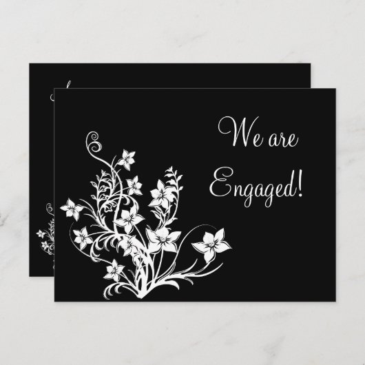 Weißes Blumendesign auf schwarzen Postkarten (Vorne/Hinten)