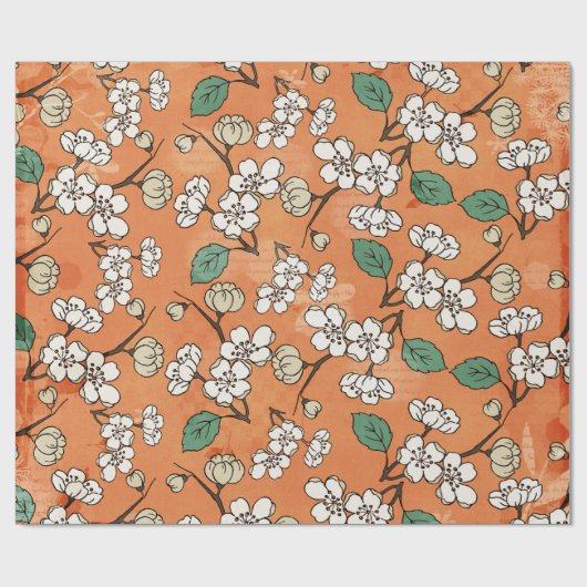 Weißes Blumendesign in Orange Geschenkpapier (Flach)