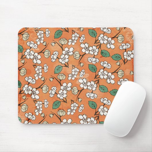 Weißes Blumendesign in Orange Mousepad (Mit Mouse)