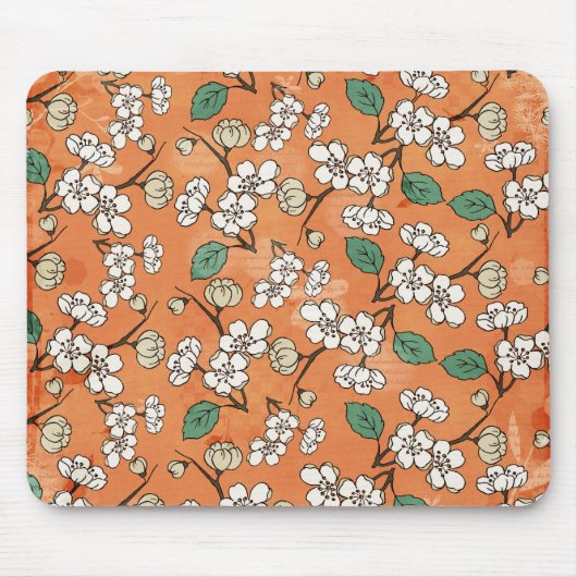Weißes Blumendesign in Orange Mousepad (Vorne)