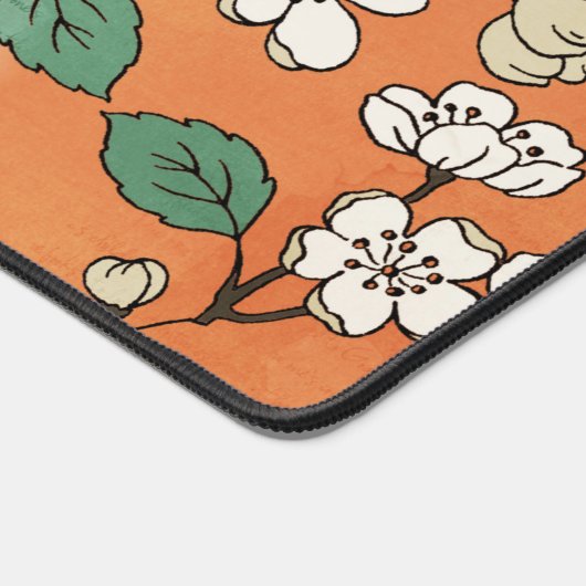 Weißes Blumendesign in Orange Schreibtischunterlage (Ecke)