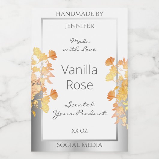 Weißes Blumenerzeugnis Etikett Orange Silber (Einzelnes Label)