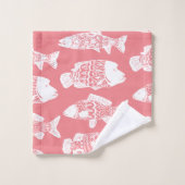 Weißes Blumenfisch-u. Korallen-Küstenrosa Badhandtuch Set (Waschlappen)