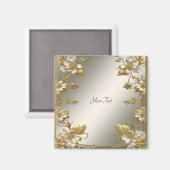 Weißes Blumengold Verziertes Magnet (Vorderseite/Rückseite)