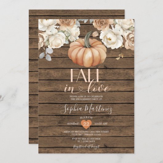 Weißes Blumenholz fällt in Liebe Engagement Party Einladung (Vorne/Hinten)