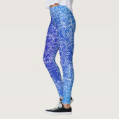Weißes Blumenmuster auf blau Leggings (Links)