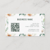 Weißes Blumenmuster Grüne Grünpflanzen QR-Code Visitenkarte (Rückseite)