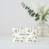 Weißes Blumenmuster Grüne Pflanzen QR-Code Visitenkarte (Stehend Vorderseite)
