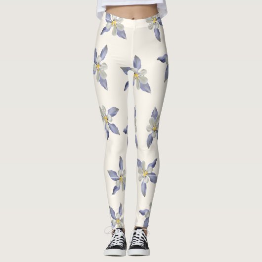 Weißes Blumenmuster-Muster Leggings (Vorderseite)