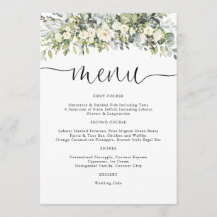Weißes Blumiges Hochzeitsmenü Menükarte