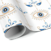 Weißes bohemian-retro-Böser-Blick-Muster Geschenkpapier (Rolleneckpunkt)