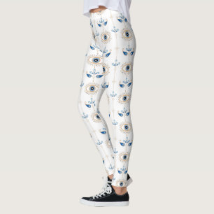 Weißes bohemian-retro-Böser-Blick-Muster Leggings