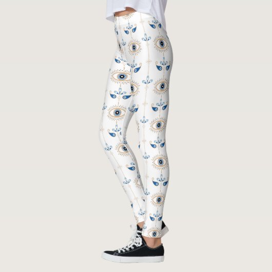 Weißes bohemian-retro-Böser-Blick-Muster Leggings (Links)