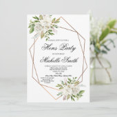 Weißes Boho geometrisches Henne-mit BlumenParty Einladung (Stehend Vorderseite)