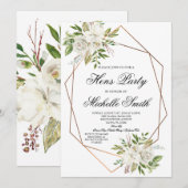 Weißes Boho geometrisches Henne-mit BlumenParty Einladung (Vorne/Hinten)