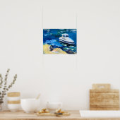 weißes Boot auf dem Meer Poster (Küche)
