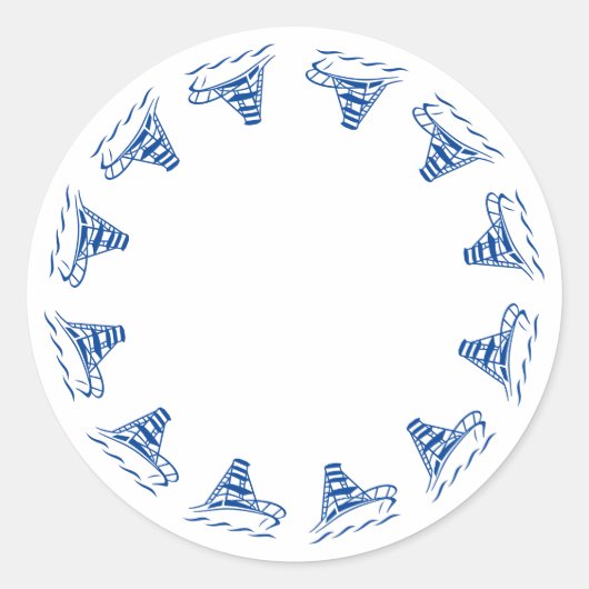 Weißes Boot mit Leerlaufrahmen für die Küste Runder Aufkleber (Vorderseite)