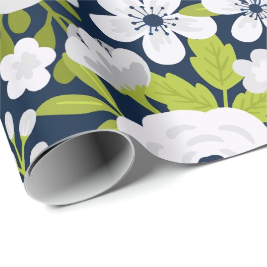Weißes botanisches Muster Geschenkpapier (Rolleneckpunkt)