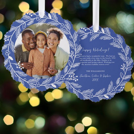 Weißes botanisches Weihnachtskraut Custom Foto Ornament Karte