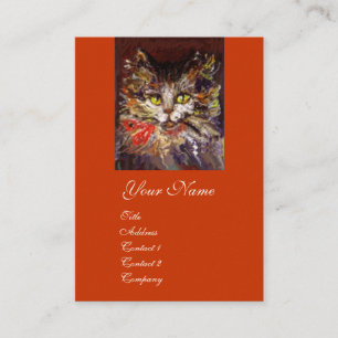 WEIßES BRAUNES KITTY-KATZEN-PORTRAIT MIT ROTEM BAN VISITENKARTE