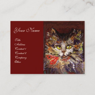 WEIßES BRAUNES KITTY-KATZEN-PORTRAIT MIT ROTEM BAN VISITENKARTE