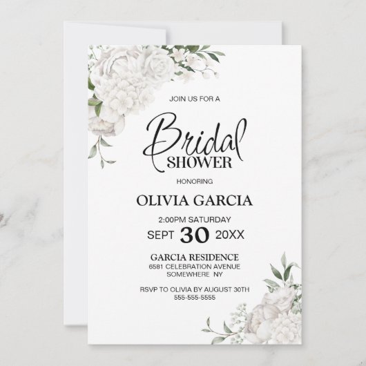 Weißes Brautparty Einladung (Vorderseite)