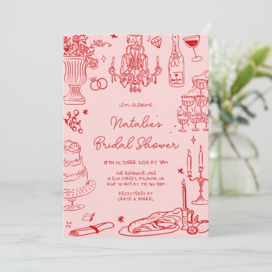 Weißes Brautparty Einladung (Stehend Vorderseite)