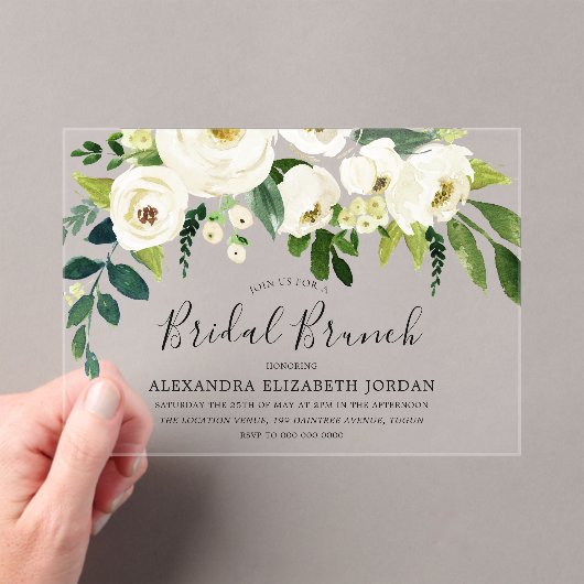 Weißes Brautparty mit Blumencreme Brunch Acryleinladungen (Insitu (Handheld))