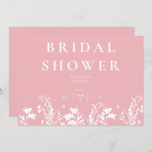 Weißes Brautparty mit weißer Wildblume Einladung (Vorne/Hinten)