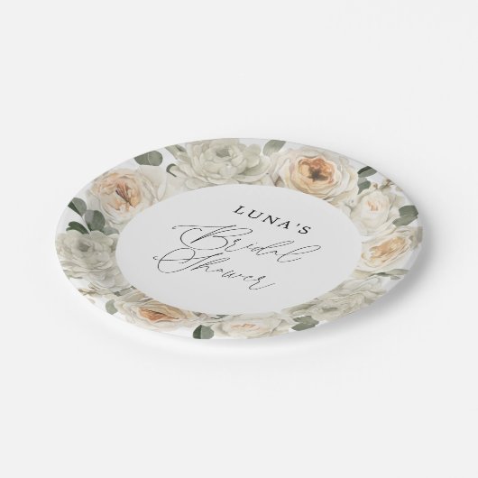 Weißes Brautparty Pappteller (Schrägansicht)