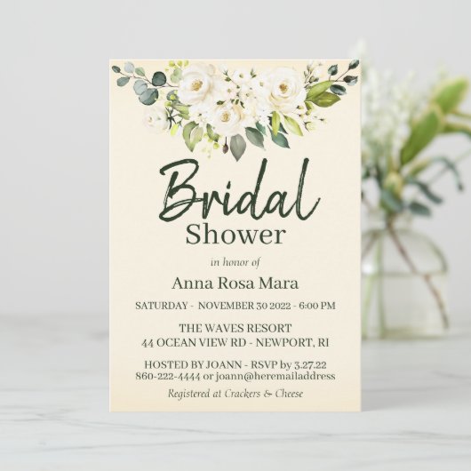 *~* Weißes Brautparty Rose Rosa Rosa Rosa Rosa Einladung (Stehend Vorderseite)