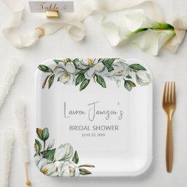 Weißes Brautparty Wasserfarbe Magnolia Pappteller