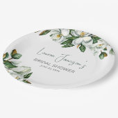 Weißes Brautparty Wasserfarbe Magnolia Pappteller (Schrägansicht)