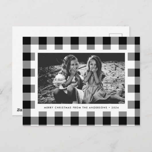 Weißes Buffalo Karierter Single Foto Weihnachten Postkarte (Vorne/Hinten)