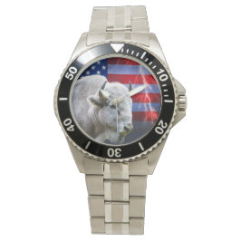 Weißes Buffalo mit amerikanischer Flagge und Blitz Armbanduhr