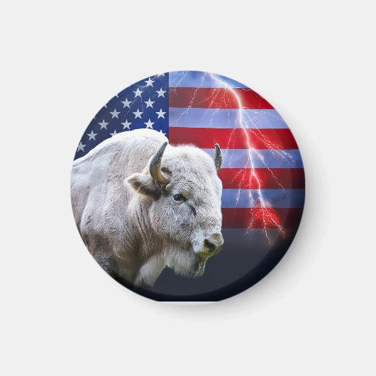 Weißes Buffalo mit amerikanischer Flagge und Blitz Magnet (Vorne)