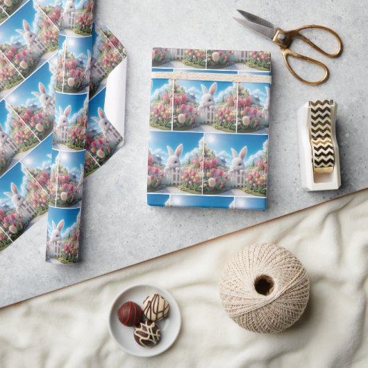 Weißes Bunny im Frühlingshafen Geschenkpapier (Kunsthandwerk)