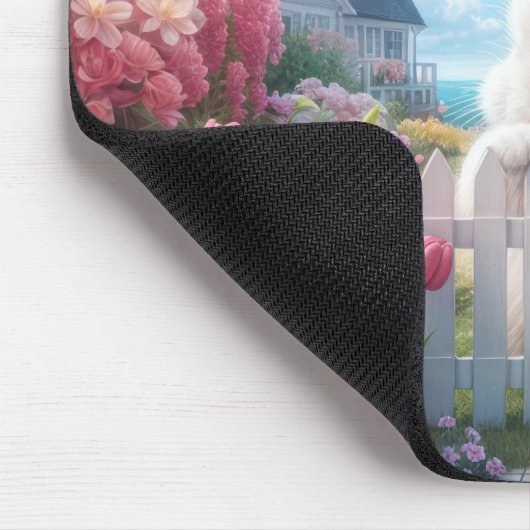 Weißes Bunny im Frühlingshafen Mousepad (Ecke)