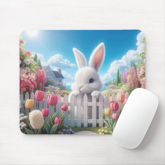 Weißes Bunny im Frühlingshafen Mousepad (Mit Mouse)