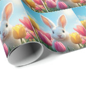 Weißes Bunny im Tulip Garten Geschenkpapier (Rolleneckpunkt)
