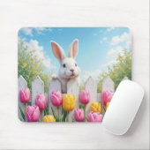 Weißes Bunny im Tulip Garten Mousepad (Mit Mouse)