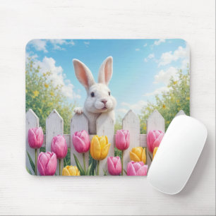 Weißes Bunny im Tulip Garten Mousepad