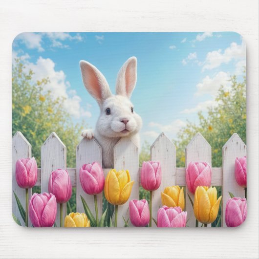Weißes Bunny im Tulip Garten Mousepad (Vorne)