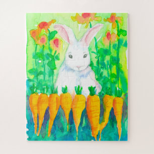 Weißes Bunny Rabbit Carrots Kinder Puzzle
