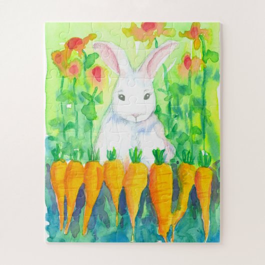 Weißes Bunny Rabbit Carrots Kinder Puzzle (Vertikal)