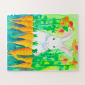 Weißes Bunny Rabbit Carrots Kinder Puzzle (Horizontal)